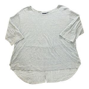 Adrienne Vittadini 100% Linen Shirt XL* Blue White Stripe Nautical Beach Coastal